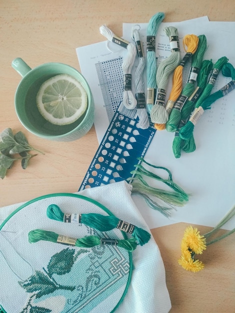 próbki haftów na tkaninach